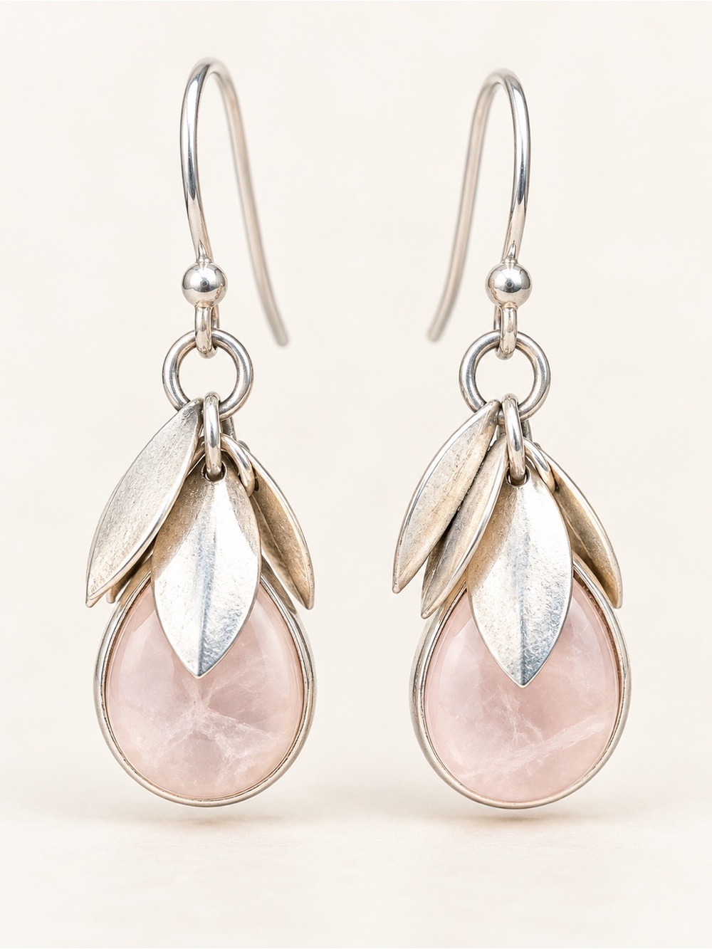 Silver Teardrop Rose Quartz Dangle Earrings - Women Jewelry